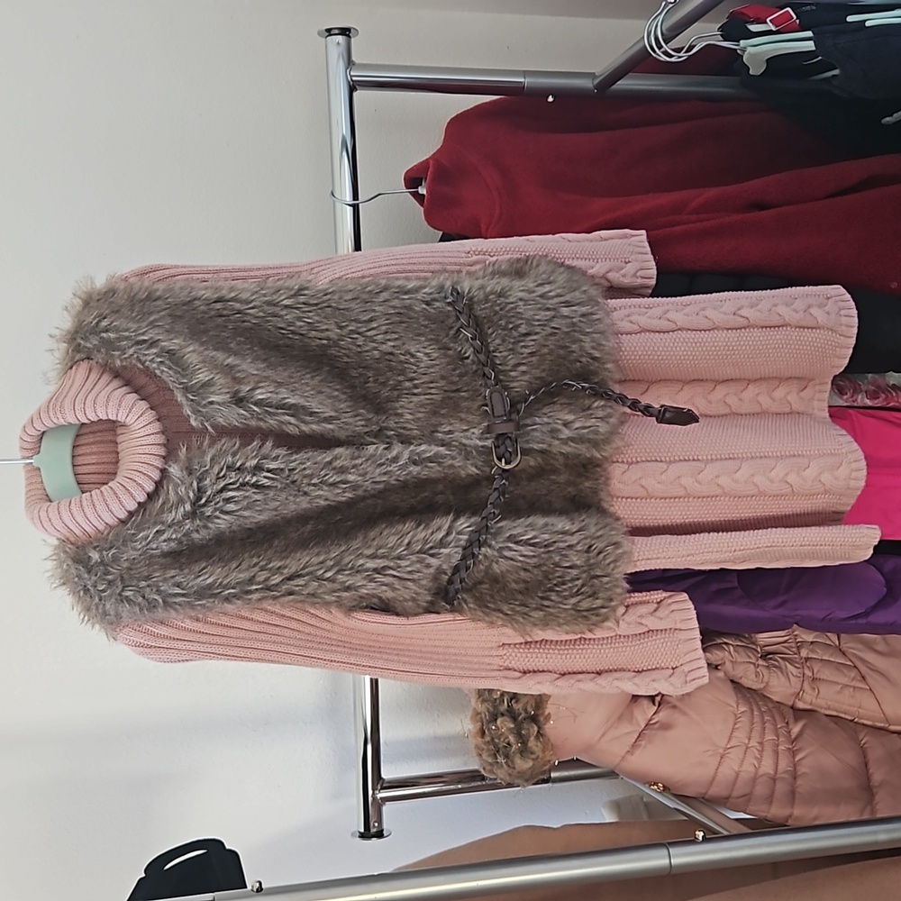 Girl's Sweater Dress & Fur Vest